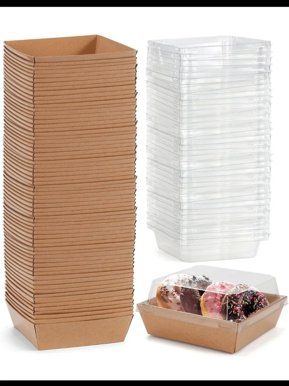 Disposable Kraft Paper Bakery Boxes with Clear Lids - BRAND NEW  50 Pcs